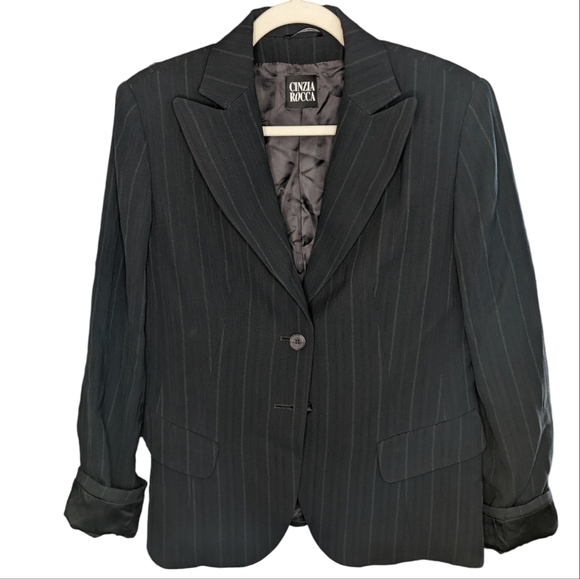 Cinzia Rocca Italian Wool Pinstripe Blazer Black Gray Women’s Size 12 - Picture 8 of 13